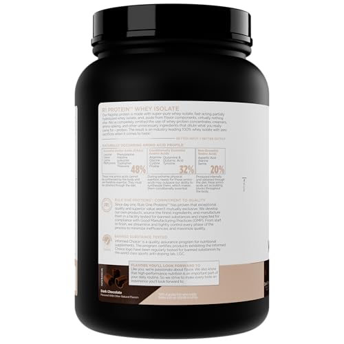 Image of Rule1 Rule 1 Naturally Flavored R1 Protein Whey Isolate - Clean Formula with 25g Protein 6g BCAA Exclusively Isolated Hydrolyzed Sources for Workout Recovery (1.7 Pounds, Dark Chocolate).