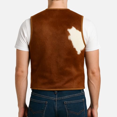Mens Animal Print Hair-On Vest Cowhide Leather Western Cowhide Black and White Waistcoat2