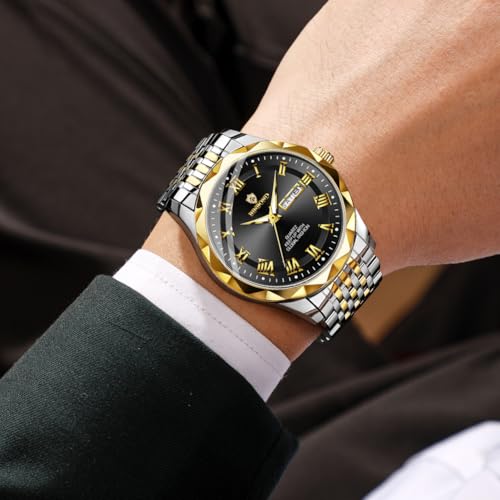 Image of BINBOND Men's Watch Luxury Business Dress Analog Quartz Stainless Steel Casual Date Wrist Watches for Men Easy Read Roman Numeral Large Dial Waterproof Luminous