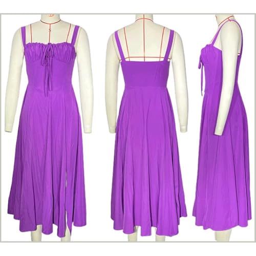 Image of Floral Corset Midi Dress Square Neck A Line Dress with Slit | Square neck floral midi dress with front tie bust wide straps A-line skirt side slit and lightweight fabric