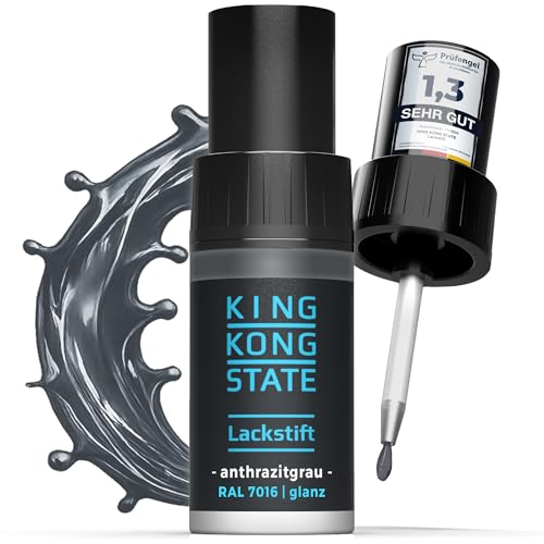 King Kong State Lackstift RAL7016 GLÄNZEND - 1-Schicht-Lack in anthrazit-grau zur Ausbesserung von Steinschlägen und Kratzern im Außenbereich und am Auto (GLANZ)