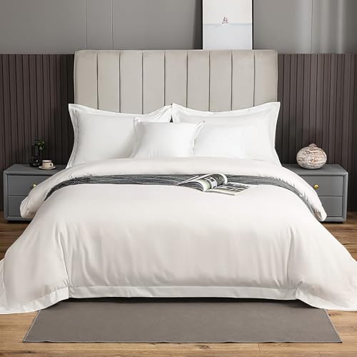 eBeddy Linens Luxury Duvet Cover King XL Size 116x98 Inch 100% Long-Staple Egyptian Cotton Soft and Breathable 1 Pieces Comforter Cover with Zipper Closure & Corner Ties, White Solid
