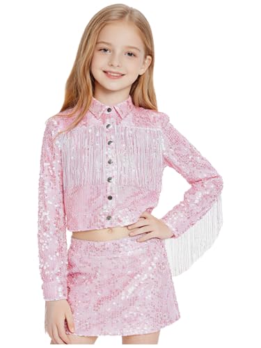Manteau court pour fille TTAO avec franges style bohème et paillettes