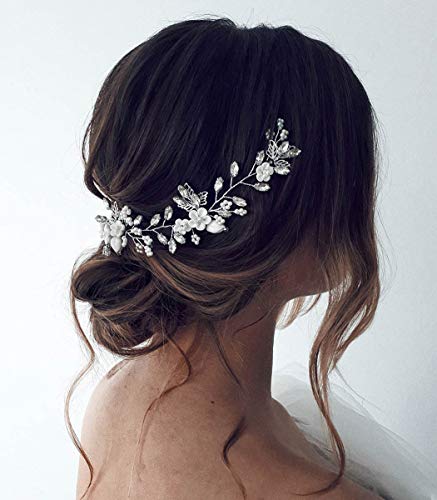 Unicra Serre-tête de mariée en forme de vigne avec fleurs argentées - Accessoires de cheveux pour mariée - Pour femme et fille