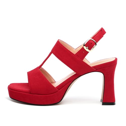 Women's Platform Sandals, Square Open Toe High Heels, Fashion Buckle Ankle Strap Heeled Sandal for Wedding Partying Working2