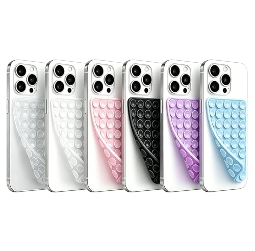 Image of (6 Pack) Silicone Suction Cup Phone Case Mount Double Sided, Sticky Phone Grip, Hands-Free Phone Accessories for Selfies and Videos, Clear & Pink & Black & White & Blue & Lavender