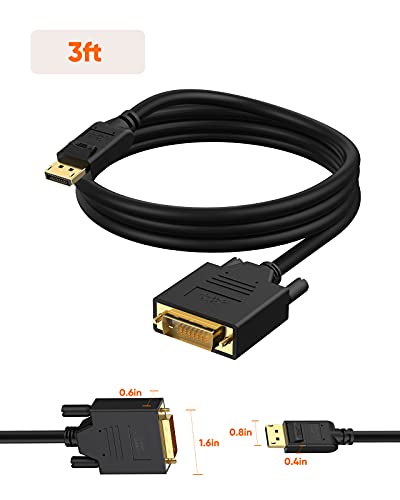 Image of CableCreation DisplayPort to DVI Cable 3FT, DVI to DP Cable, DVI to DisplayPort Adapter Male to Male, 1080P 60Hz Full HD Gold-Plated DVI to DisplayPort Cable 3Feet