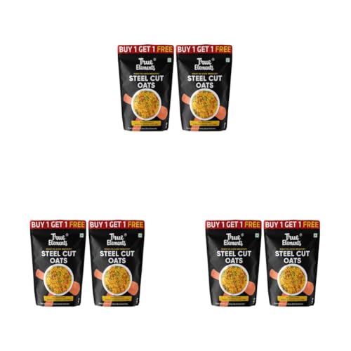 Image of True Elements Steel Cut Oats 3kg (1.5kg Pack of 6) - Steel Cut Oats | 100% Wholegrain | Protein Rich Oats Breakfast | Healthy and Fibre Rich Breakfast