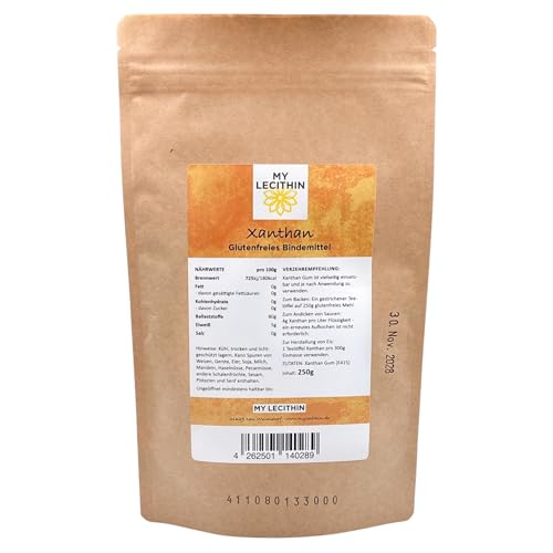 MY LECITHIN Goma xantana, 250 g, aglutinante sin gluten, espesante E415, vegano, para hornear y salsas