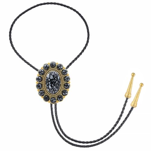 Image of GelConnie Bolo Tie for Men Women Western Cowboy Turquoise Leather Necktie | Natural Stone Bolo Tie Necklace for Women Rodeo Cowboy Leather Necktie Native American Western Cowgirl Ties Adjustable Cord