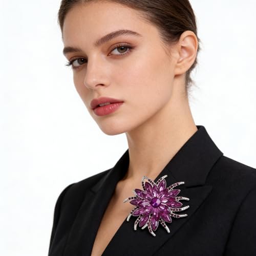 Image of Sparkling Crystal Flower Brooch Pins for Women Dainty Rhinestone Flower Shape Brooch Pin Suit Scarf Hats Decoration Wedding Jewelry