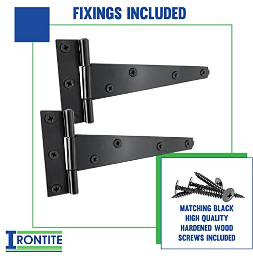 IRONTITE® Black T Hinge 150mm (6”), Weather-Resistant Gate Hinges for Wooden Gates or Garden Sheds, 150mm (6") - Image 3