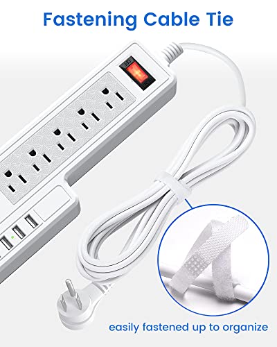 Mountable Surge Protector Power Strip Jackyled 10Ft 6 Outlets 4 Usb Ports Electric Power Outlet With Right Angle Flat Plug Electric Long Extension Cord Power Charging Station For Home Office White #TOP6