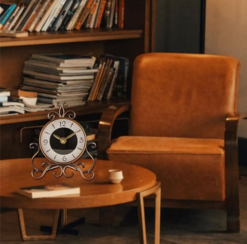 Image of Table Clock Antique Style 10 in dial 6 in Desk Clock Art Unique for Home Office Decor Metal Iron Glass Colour (Antique - 2)