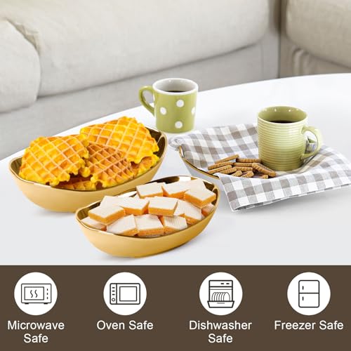 YUNLINLI 3 Tier Fruit Basket for Kitchen Counter, Detachable Ceramic Fruit Bowl Set with Metal Stand, Tiered Fruit Holder for Fruit Vegetable Snack Dessert Storage, Countertop Organizer for Home, Gold — view 4