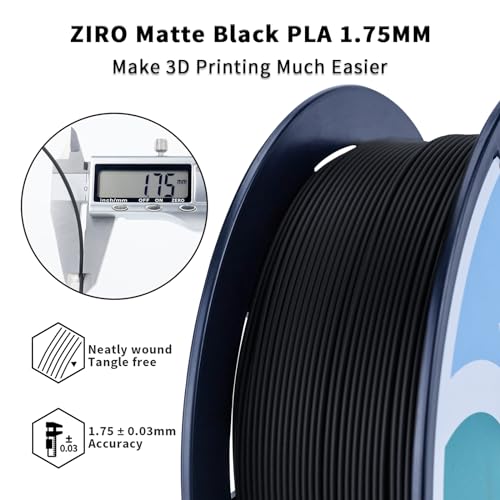 Image of ZIRO High Toughness 3D Printing PLA, Matte 1kg 1.75mm Spool, Black | Fit for Most FDM 3D Printer, 1.75mm 1KG Spool, Dimensional Accuracy + /-0.03mm, Colorful PLA FilamenT