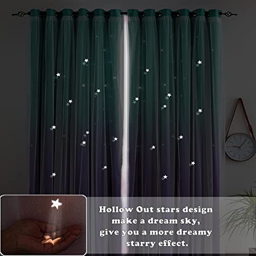 Image of Yancorp Kids Curtains for Girls Bedroom - Princess Panel for Daughter Room, 84 Inches Long, Star Design with Tieback & 3 Bowties (Purple Teal, W52*L84)