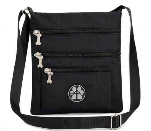 Image of DV David Viggers - Coated Nylon Crossbody - Dog Walking Bag - Lightweight Shoulder Bag - Built-in Poop Bag Dispenser - Adjustable Strap (Plain Black)