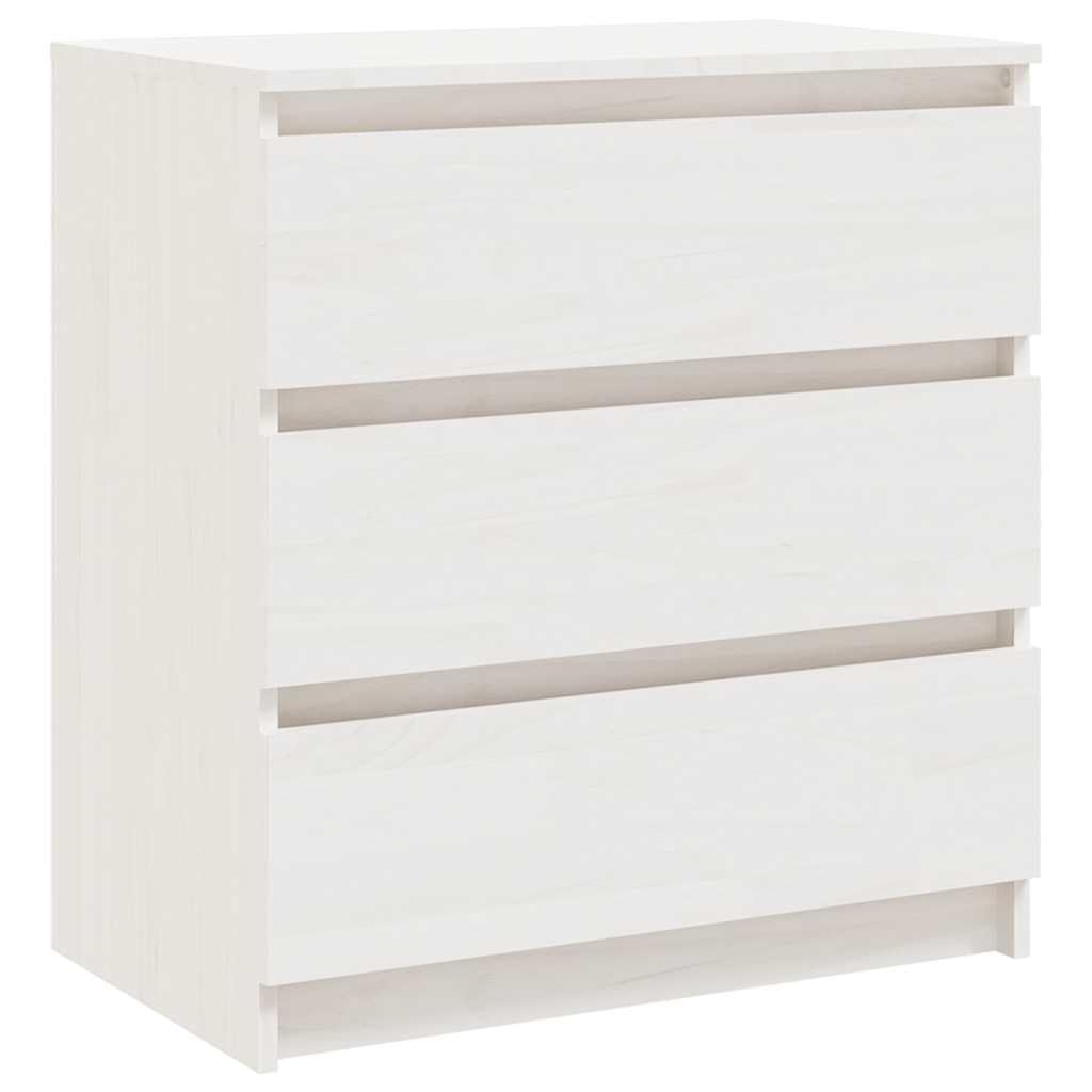 Nachttische 2er Set Weiß 60x36x64 cm aus Massivholz Kiefer Schrank mit 3 Schubladen für Schlafzimmer, Kinderzimmer, Gästezimmer, platzsparend, modern, langlebig, einfach zu reinigen