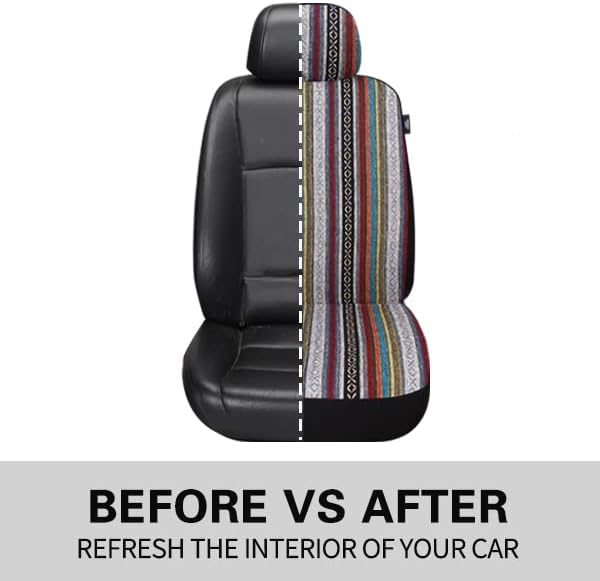 Pariitadin Baja Saddle Blanket Car Seat Covers Front Set with Seat Belt Pads, Washable Breathable Striped Woven Cloth Seat Covers for Cars, Universal Fit Most Cars, Airbag Compatible, Red Red FRONT PAIR image 3 of 7 B0BLN97GT9