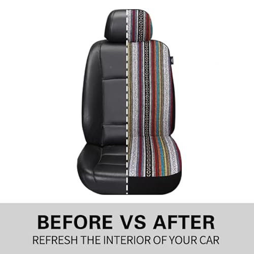 Pariitadin Baja Saddle Blanket Car Seat Covers Front Set With Seat Belt Pads, Washable Breathable Striped Woven Cloth Seat Covers For Cars, Universal Fit Most Cars, Airbag Compatible, Red #TOP2