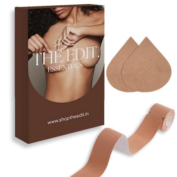 Shop Precut Boob Tape with Stick-On Nipple Pasties | Waterproof, Sweatproof & Skin-Safe | Soft Stretch, Medically Certified Adhesive | 2 Pairs Boob Lift Tape + Nipple Covers-image-28