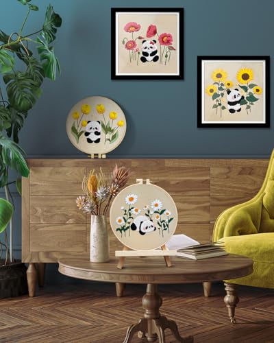 Image of TINDTOP Embroidery Kit for Adult, Panda Embroidery Practice Kits | 4 Sets for Beginners Include Embroidery Cloth Hoops Threads for Craft Lover Hand Stitch with Embroidery Skill Techniques