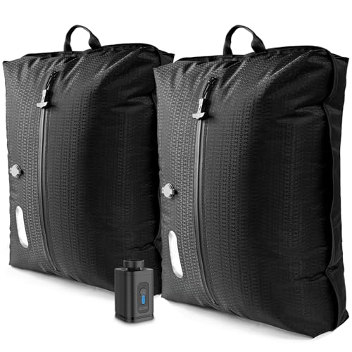 2 Stück Vakuumbeutel für Kleidung Reise, Reise Vakuum beutel mit Pumpe Kabelloser, Vacuum Bags for Clothing Travel Mit Sichtfenster, Doppellagiges Gewebe, Wasserdicht nach IP67 (2 Stück + Pumpe)