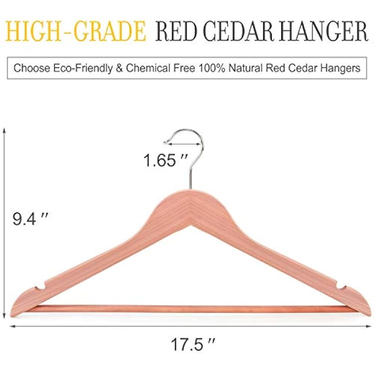 TOPIA HANGER American Red Cedar Wooden Hangers 10 Pack, Tie Rack 1 Pack, Suit Coat Hangers 8 Pack