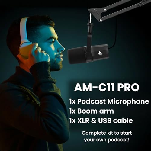 Image of Audio Array AM-C11 Pro XLR /USB Professional Dynamic Mic Kit | Premium Metal 96kHz /24bit Studio Quality | 2M XLR & USB Cables,Volume Control,Mute & Realtime Monitoring | Streaming,Gaming & podcasting