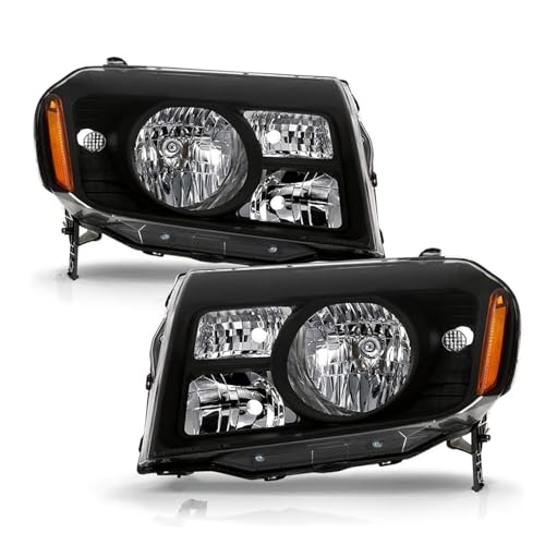 Headlight Fit for 2009 2010 2011 Honda Pilot LX/EX/EX-L Halogen Headlamp Black Housing Amber Reflector Replacement Driver Passenger Side HO2518125 33150-SZA-A01 HO2519125 33100-SZA-A01