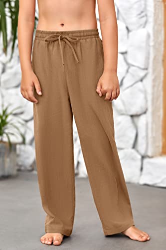 Zhaovi's Boys Casual Pants Drawstring Elastic Waist Loose Cropped Trousers Lightweight Summer Yoga Beach Pants Khaki #TOP1