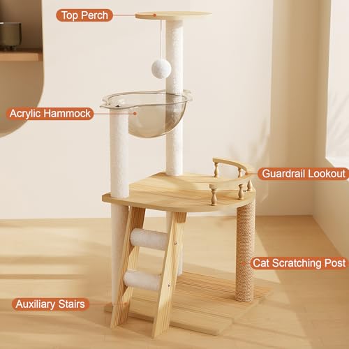 Rascador torre moderna de madera para gatos 59 pulgadas miniatura 3