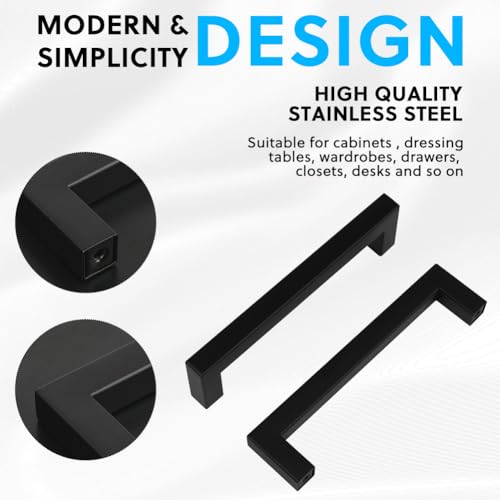 flintronic 2 Stück Möbelgriffe, Küchengriffe Schwarz mit Lochabstand 160mm, Edelstahl Schrankgriffe, Schubladengriffe, Türgriffe, Griffe Möbel für Küchenschränke Kleiderschrank (Gesamtlänge 170mm)