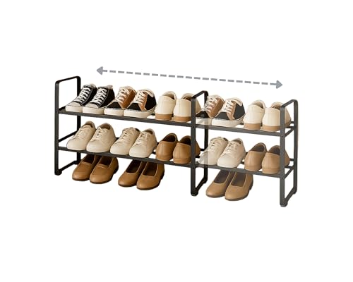 ABB4US | Zapatero Metálico Extensible 2 Niveles | Hasta 16 Pares | 65–115 x 22 x 39 cm | Zapatero estanteria para Entrada, Dormitorio o Armario | Montaje Fácil | Negro