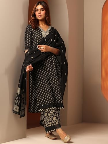 Image of Libas Printed Cotton Blend Straight Kurta Set for Women | daily wear suit