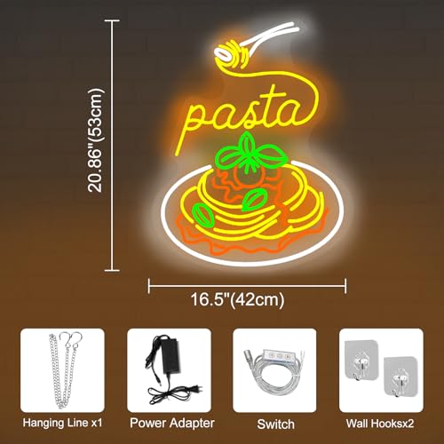 Image of Pasta Neon Signs for Wall Decor Neon Lights for Bedroom Led Business Signs Suitable for Italian Pasta Restaurant Noodle Unique Gift, Food Lovers Bedroom Restaurant Shop Party Decoration- 20.8 inchx16.5 inch