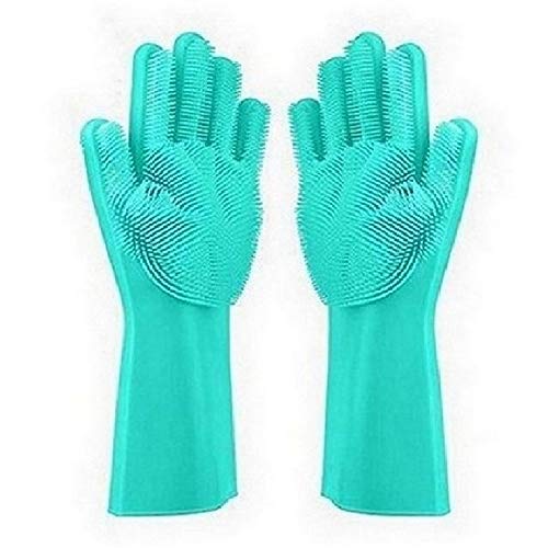 RBGIIT Silicon Dishwashing Gloves with Wash Scrubber + Magic Silicone Gloves + Heat Resistant + Reusable Cleaning Gloves for Kitchen,Car, Bathroom and Pet SA_566