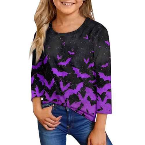 Girls Halloween Shirt Long Sleeve Pumpkin Print Top for Kids Cute Holiday Fall Outfit Comfortable Tee