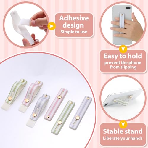 Image of Weewooday 6 Pieces Phone Grip Holder Cell Phone Grip Strap Telescopic Finger Strap Stand Universal Finger Kickstand for Most Smartphones (Pink, Green, Blue,Stripe)