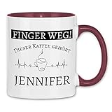 wowshirt Tasse Finger weg Dieser Kaffee gehört Wunschname personalisierte Kaffeetasse mit Wunsch-Name, Farbe:White - Bordeaux