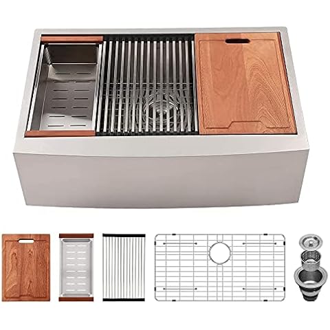 Lordear 30 Inch Farmhouse Apron Front Kitchen Sink Workstation 30 Farm Sink Stainless Steel Sink 16 Gauge Undermount Single Basin Kitchen Farmer Sink Handmade Cover