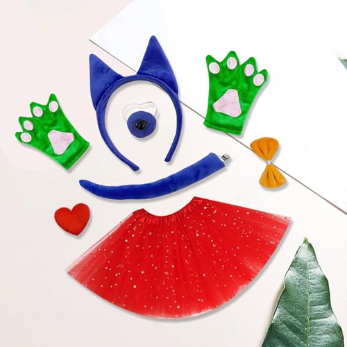 [Watreketal] シープドッグコスチュームヘッドバンドテールボウタイスカートグローブ（またはグラス）ハロウィーンアニマルロールプレイアクセサリーアダルトブルーヒーラードレスアップ - 画像5