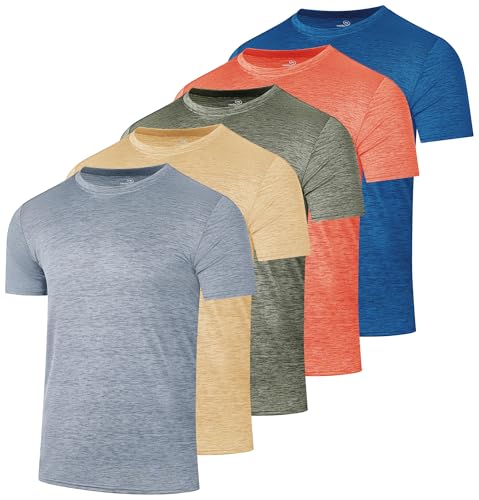 Real Essentials 5 Pack: Youth Dry-Fit Wicking Active Athletic Performance Short Sleeve T-Shirt Boys & Girls Shirts-Set 12,Large (12-14)