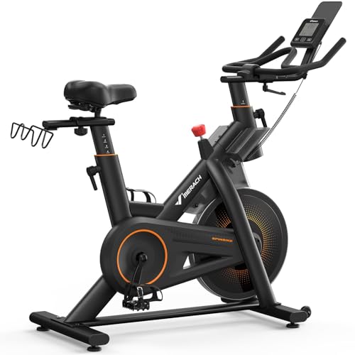 MERACH Bicicleta estática con resistencia magnética, silenciosa, con volante de inercia de 10 kg, sillín de aire amortiguador de golpes, bicicleta de interior con aplicación propia, hasta 158 kg