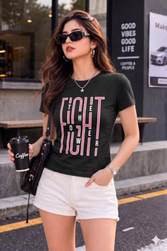 Image of Preneum Women's Graphic Printed T-Shirt, Round Neck Half Sleeve Casual Slim Fit Cotton Blend Tee, College, Office & Travel