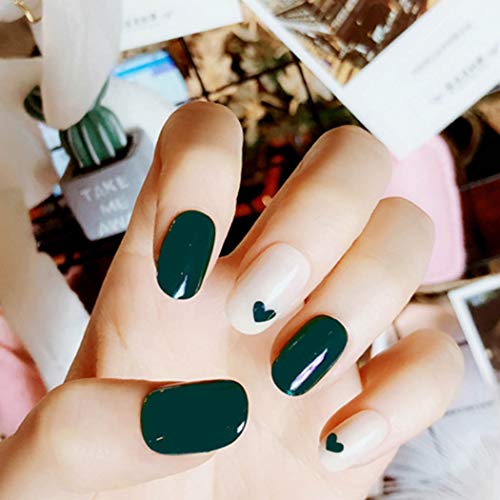 Unsutuo Oval Glossy Fake Nails Press on Nails Short Full Cover Reusable False Nails Green Acrylic for Women and Girls(24Pcs)
