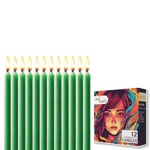 12 Pack Spell Chime Candles-4 Inch Green Taper, Candles - for Home Decor Kitchen Decor Wedding Decoration-12 Spell Candles