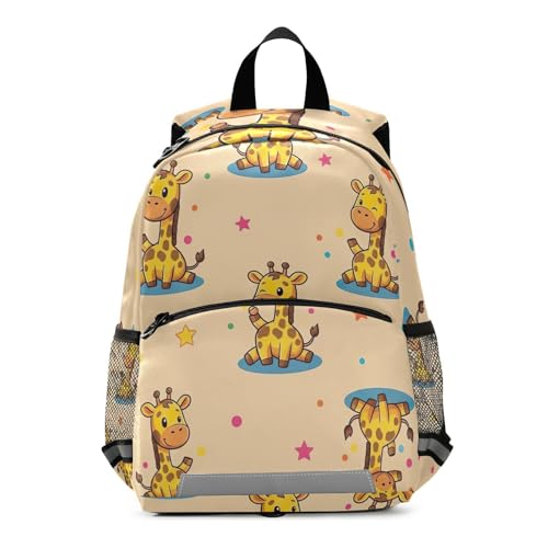 Cute Giraffes Beige Backpack for Toddler Boys Girls, Small Travel Back Pack Kids School Backpacks