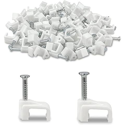 Gulaey Flat White Cable Nail Clips 6mm Plastic Electrical Wire for Cat 5 5e / 6 6a / 7 | Cat.5 Cat.5e / Cat.6 Cat.6a RJ11 RJ45 Flat Patch Network Ethernet Internet Leads (Pack of 100) Cover